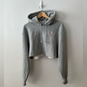 champion grey crop hoodie